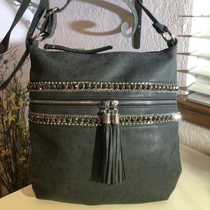 Gray and Silver Jeweled Crossbody bag